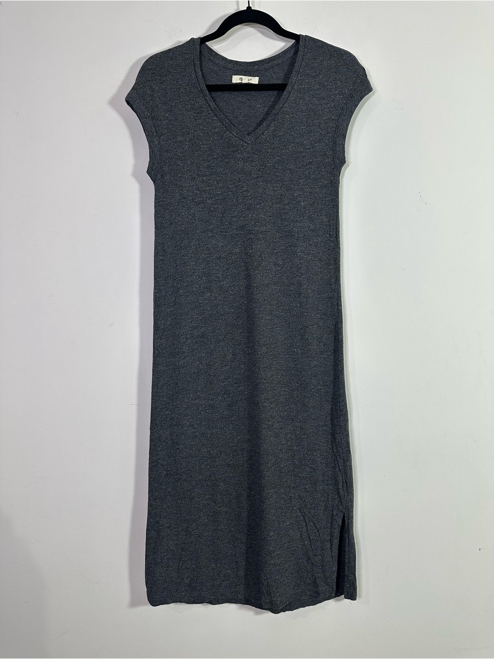 Madewell Gray Midi V-Neck Short Dolman Sleeve Dress